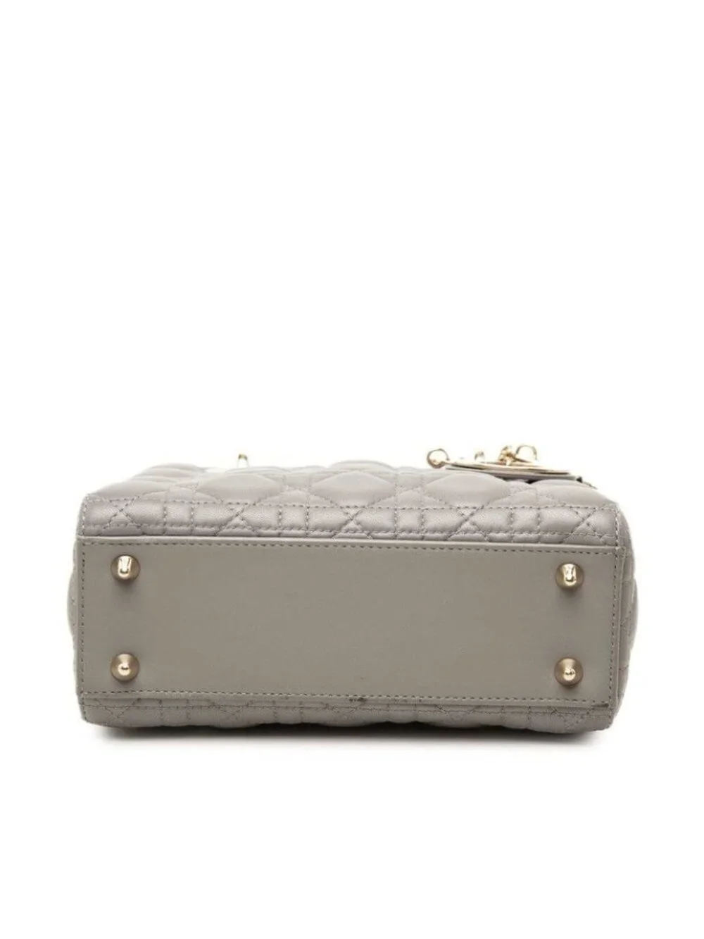 Dior Cannage Lady Dior 2-Way Shoulder Bag Gray Leather